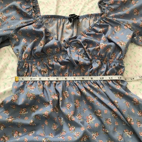 Streetwear Society Long Sleeve Sweetheart Neckline Tie Floral Dress S Blue Peach - Picture 11 of 15